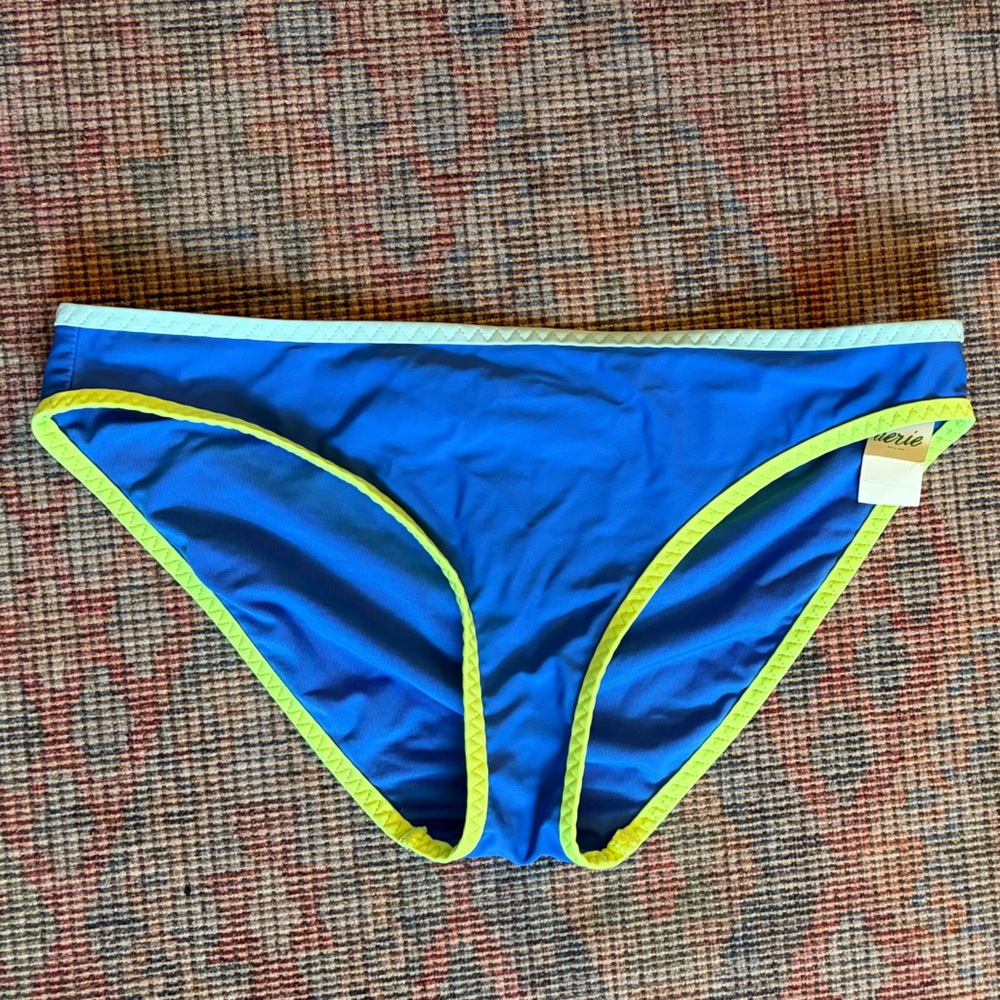 Aerie Blue Bikini Bottoms with Neon Green Trim (S)